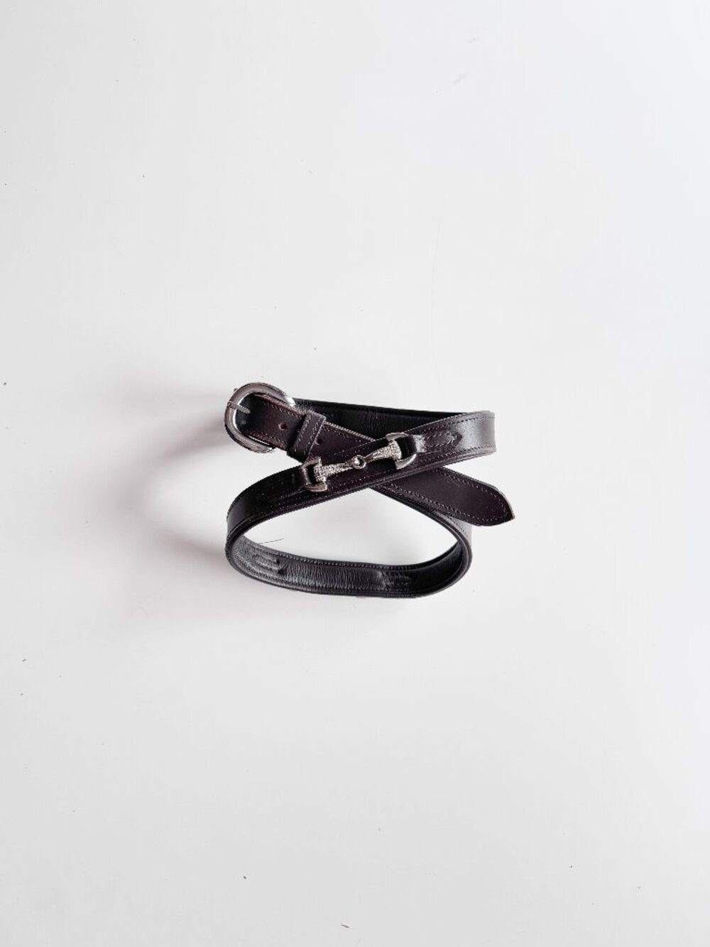 Unbranded Dark Brown Leather Crystal Rhinestone Horsebit Buckle Belt, Size M